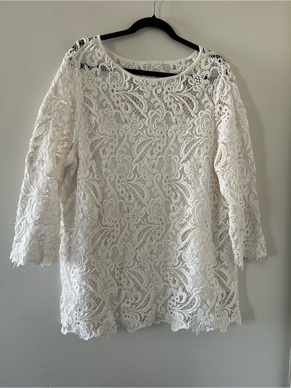 J Jill White Crochet Lace Tunic Top XL Romantic Office Business Casual Feminine
